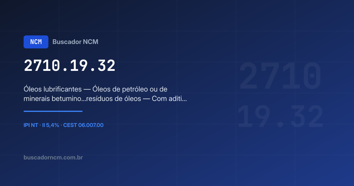 NCM 2710.19.32 — Óleos de petróleo ou de minerais… · II 5,4%