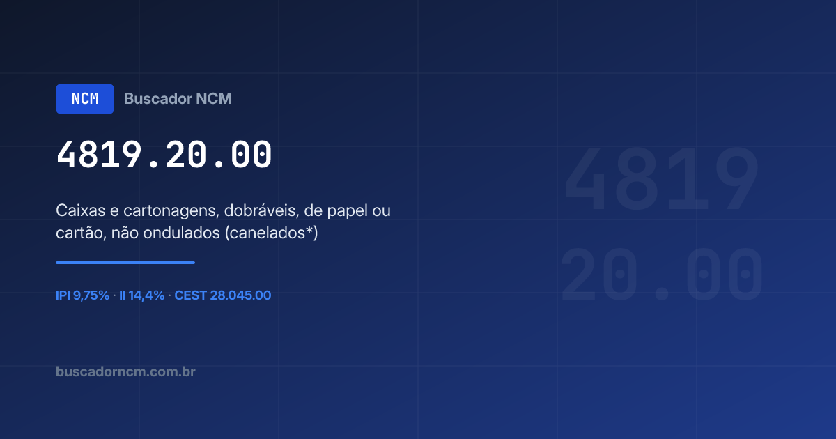 NCM 4819.20.00 — Caixas e cartonagens, dobráveis… · IPI 9,75%